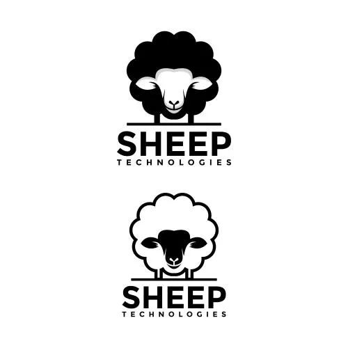 تصویر طراحی شده نماد و آرم و لوگو گوسفند سیاه و سفید مناسب برای مزرعه وکتور لایه باز EPS	