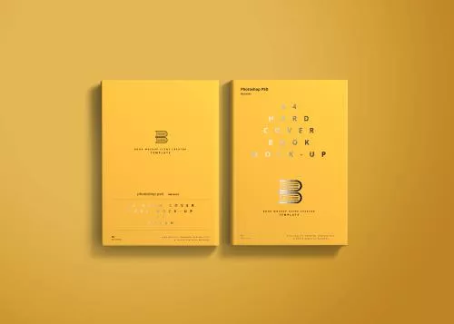 موکاپ کتاب از زاویه روبرو فایل PSD لایه باز با رنگ زمینه زرد به همراه لایه بندی حرفه ای