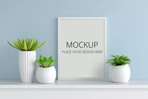 mockup رایگان گیاه گلدانی ساکولنت با موکاپ قاب فایل Psd