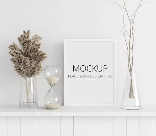 موکاپ گل و شاخه خشک در گلدان با mockup قاب عکس فایل Psd رایگان