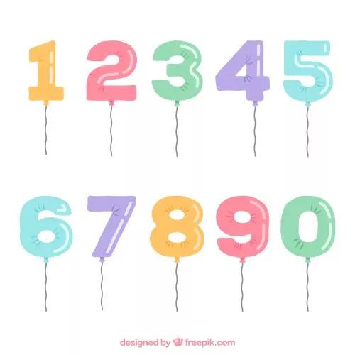 وکتور Ai و EPS لایه باز کالکشن اعداد انگلیسی به صورت بادکنک های پاستلی رنگ