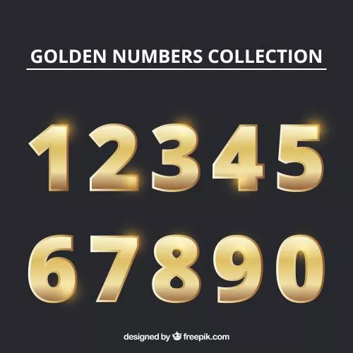 وکتور رایگان Ai و EPS لایه باز کالکشن اعداد انگلیسی به رنگ طلایی براق و درخشان