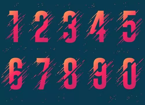 وکتور EPS لایه باز کالکشن اعداد انگلیسی به صورت انتزاعی با تم نارنجی و سرخابی