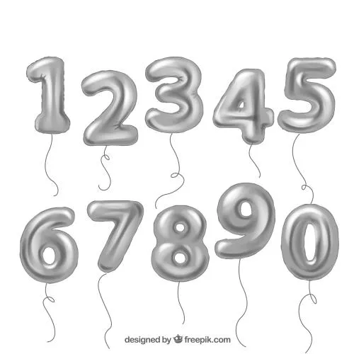 وکتور Ai و EPS لایه باز کالکشن اعداد انگلیسی به صورت بادکنک های نقره ای