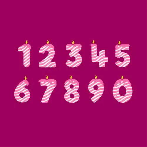 وکتور EPS لایه باز کالکشن اعداد انگلیسی به صورت شمع های راه راه صورتی سفید