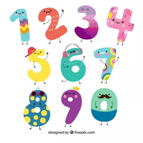 وکتور Ai و EPS لایه باز کالکشن اعداد انگلیسی به صورت طرح و رنگ های مختلف کارتونی بانمک