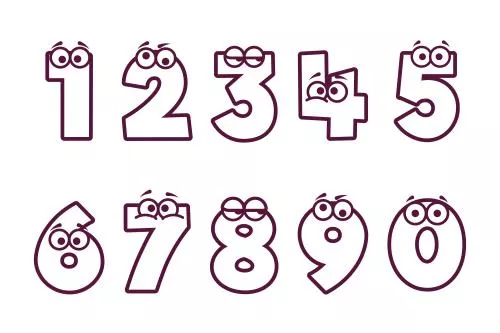 وکتور رایگان Ai و EPS لایه باز کالکشن اعداد انگلیسی کارتونی به صورت توخالی با چشم و ابرو