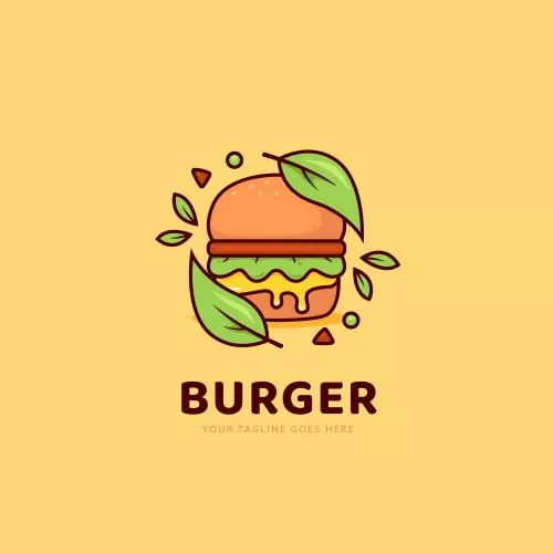 وکتور EPS آیکون لوگوی برگر گیاهی با برگ‌های سبزیجات 26068