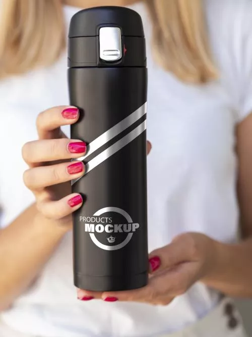 فایل PSD موکاپ ماگ و فلاسک سیاه به صورت لایه باز و قابل ویرایش 26085