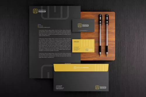 فایل PSD موکاپ ست اداری با تم تیره 26111