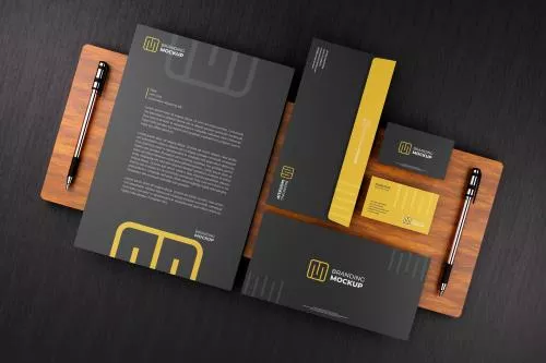 فایل PSD موکاپ ست اداری شرکتی با تم تیره 26113