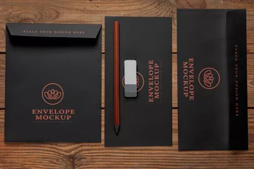 فایل PSD موکاپ پاکت کاغذی فلت با تم تیره 26121