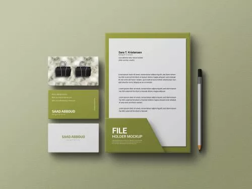 فایل PSD موکاپ لوازم تحریر مینیمال- موکاپ ست اداری شامل کارت ویزیت و سربرگ - 26135