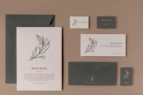 فایل PSD موکاپ رایگان کیت لوازم التحریر و ست اداری از نمای بالا 26181