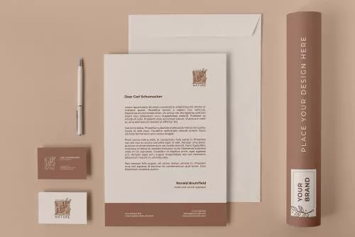 فایل PSD موکاپ کیت لوازم التحریر و ست اداری از نمای بالا 26183