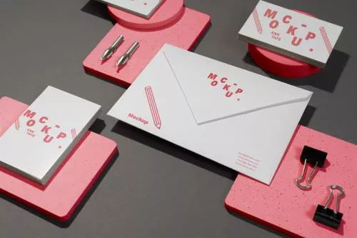 فایل PSD موکاپ سربرگ و لوازم التحریر و ست ادرای با زمینه سنگی 26186