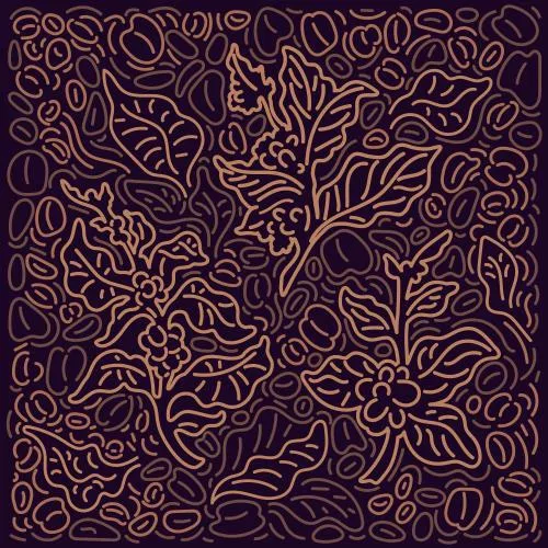 وکتور EPS طرح گرافیکی زمینه قهوه ، الگوی هنری خط تزئینی ، شاخه و برگ طلایی ، دانه قهوه 27744