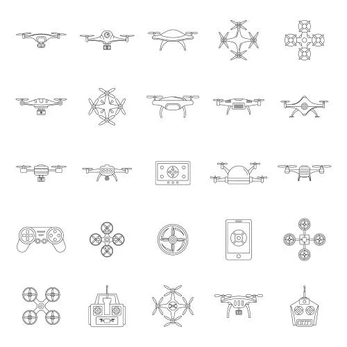 وکتور EPS مجموعه آیکون های کوادکوپتر و دوربین پهپاد 27937