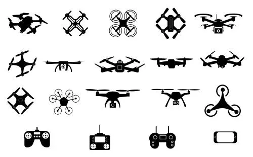 وکتور EPS مجموعه طرح سیلوئت عناصر پهپاد و کوادکوپتر 27939