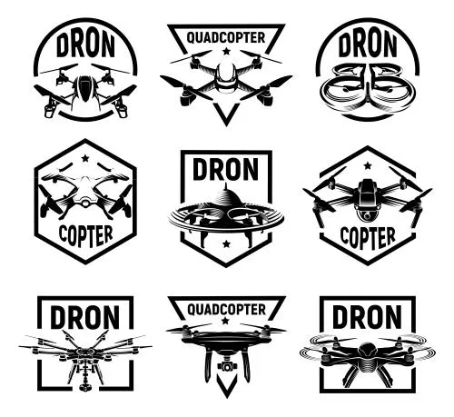 وکتور EPS مجموعه لوگوهای تک رنگ کوادکوپتر ایزوله 27956