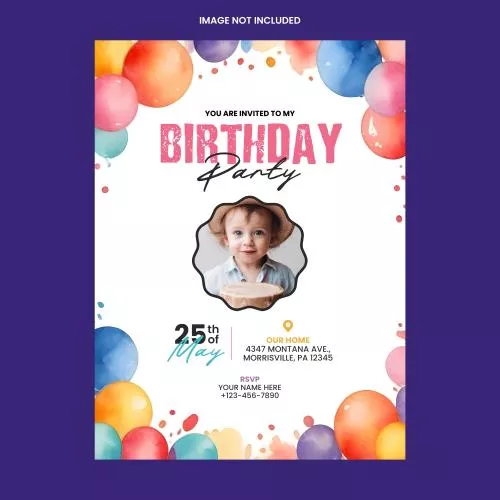 فایل PSD طرح کارت دعوت جشن تولد با قابلیت ویرایش کامل عکس و متن با فتوشاپ 28017