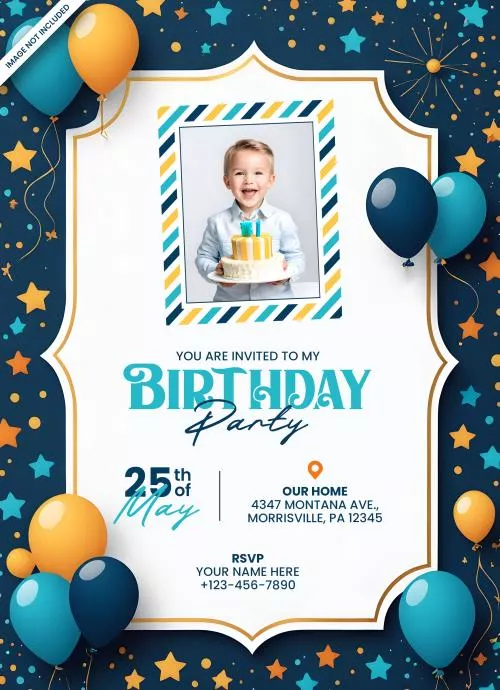 فایل PSD پس زمینه کارت دعوت جشن تولد با فضای خالی برای متن و عکس 28019