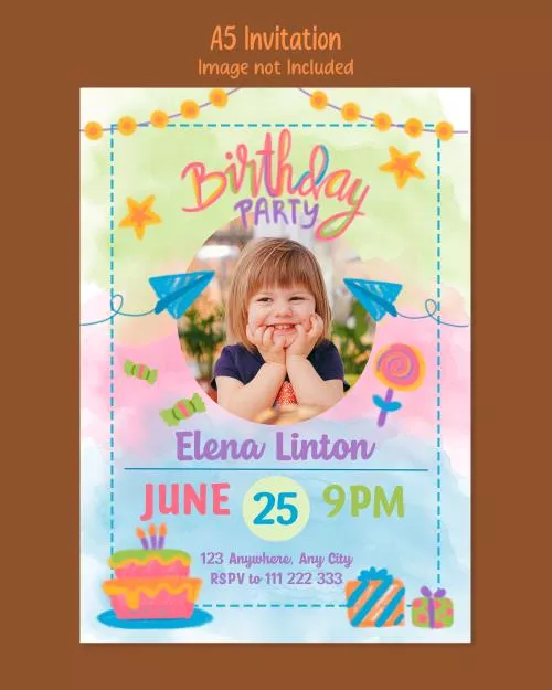 فایل PSD طراحی رنگی دعوتنامه جشن تولد 28020