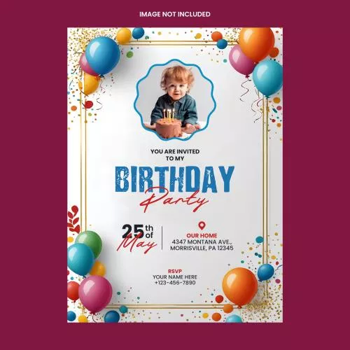 فایل PSD قالب دعوتنامه جشن تولد با عکس 28021
