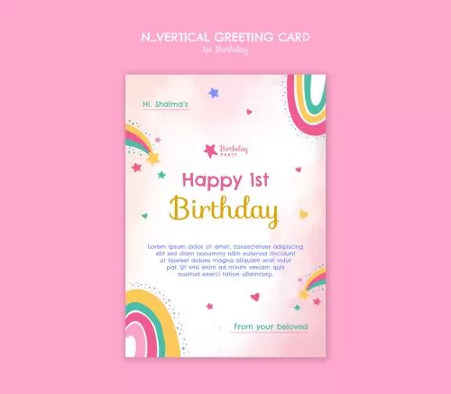 فایل PSD قالب طراحی تولد یک سالگی به سبک فلت 28025