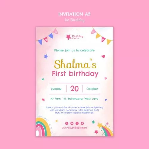 فایل PSD قالب طراحی تولد یک سالگی به سبک فلت 28026