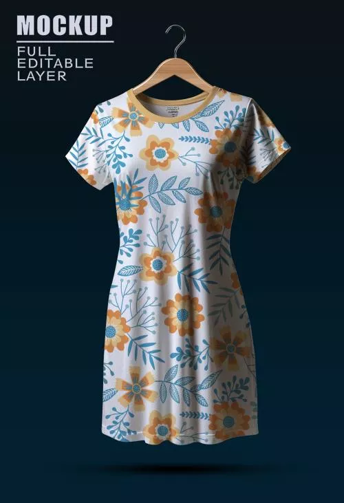 فایل PSD موکاپ پیرهن زنانه با طرح گل قابل ویرایش با فتوشاپ و به صورت لایه باز 28041