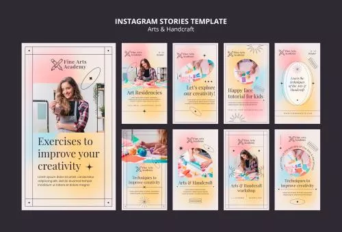 فایل PSD مجموعه استوری های اینستاگرام کاردستی کودکان با رنگ های گرادینت 27754