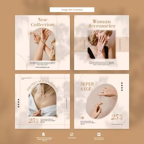 فایل PSD مجموعه قالب اینستاگرام مینیمال لوازم زنانه شیک 27773
