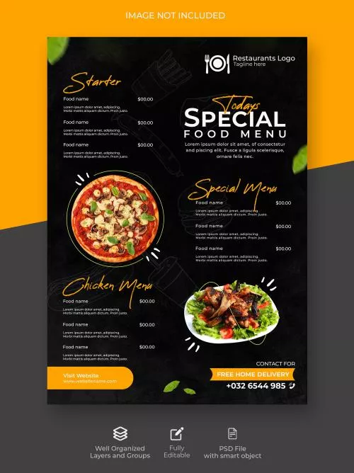 فایل PSD قالب منوی رستوران غذاهای فست فود و پاستا 27781