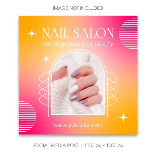 فایل PSD قالب پست اینستاگرام سالن ناخن با رنگ‌های جذاب و بنر گرادین شبکه‌های اجتماعی و اینستاگرام 27806