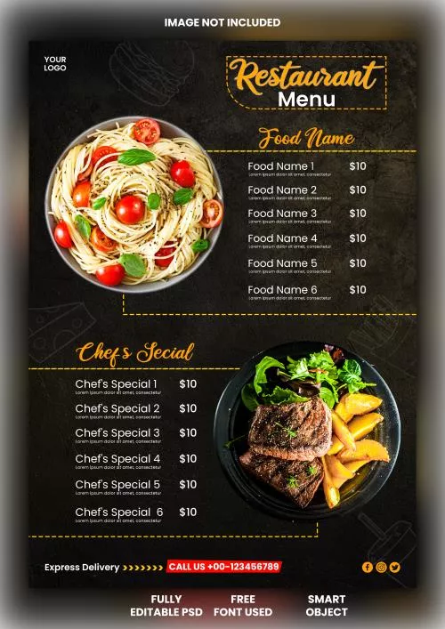 فایل PSD قالب بنر شبکه‌های اجتماعی منوی رستوران 27818