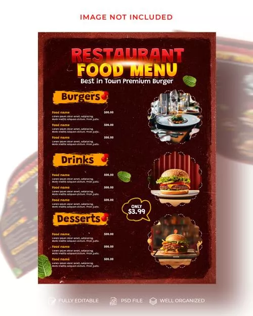 فایل PSD قالب طراحی منوی رستوران و فست فود 27824