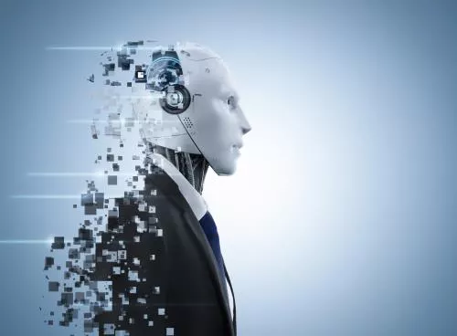 عکس با کیفیت رندر سه بعدی ربات هوش مصنوعی با افکت پیکسلی و انفجار 28062