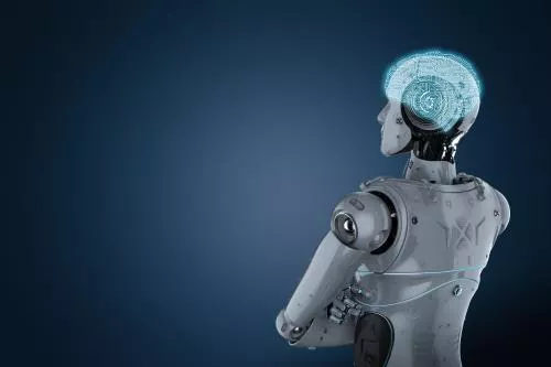 عکس با کیفیت رندر سه بعدی ربات انسان نما متقاطع با مغز - هوش مصنوعی 28066