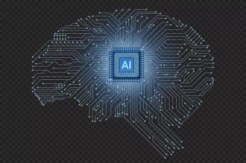 وکتور EPS تصویر دیجیتالی مغز با مدار میکروچیپ هوش مصنوعی ، تکنولوژی یادگیری ماشین 28079