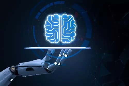 عکس با کیفیت مفهوم فناوری و هوش مصنوعی با رندر سه بعدی ربات سایبورگ با مغز مدار 28092