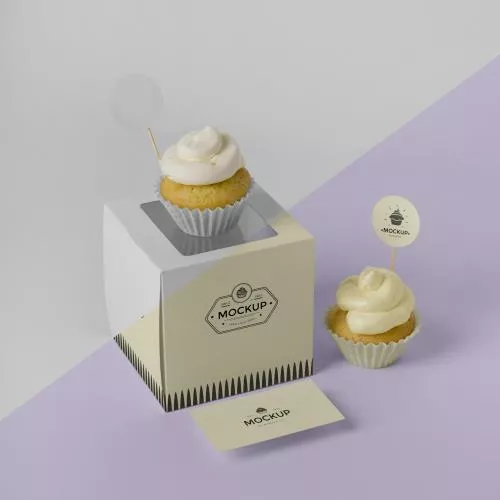 فایل PSD موکاپ کاپ کیک خوشمزه مناسب برای شیرینی پزی ها و قنادی ها 28108