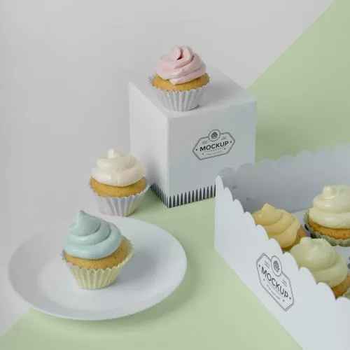 فایل PSD موکاپ کاپ کیک خوشمزه مناسب برای شیرینی پزی ها و قنادی ها 28109