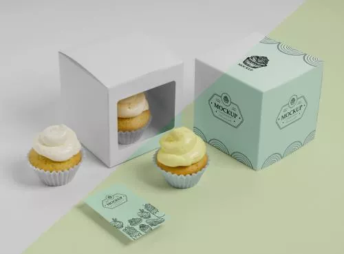 فایل PSD موکاپ کاپ کیک خوشمزه مناسب برای شیرینی پزی ها و قنادی ها 28111