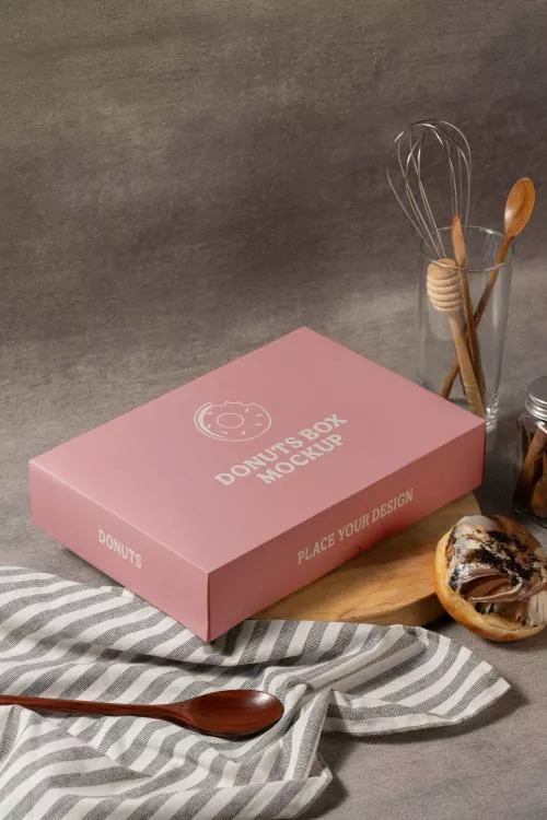 فایل PSD موکاپ جعبه دونات مناسب برای لوگو قنادی ها و شیرینی پزی ها 28128