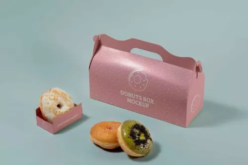 فایل PSD موکاپ برند سازی جعبه دونات مناسب برای قنادی ها و شیرینی پزی ها 28140