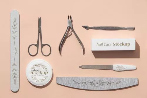 فایل PSD موکاپ نما از بالا محصولات مراقبت از ناخن 28144