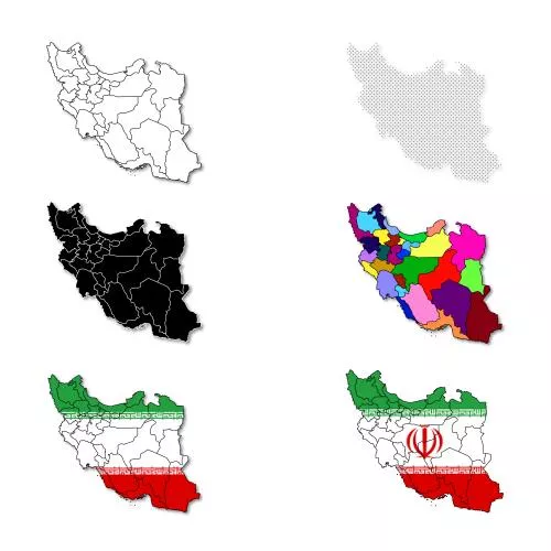 وکتور EPS وکتور نقشه ایران خط چین رنگی مشکی وکتور نقشه کشور رنگارنگ 28764