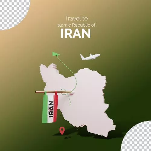 فایل PSD سفر به ایران با نقشه‌ی سه‌بعدی روی پس‌زمینه سبز 28783