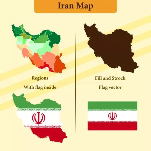وکتور EPS وکتور نقشه ایران با خطوط ایالتی و پرچم کامل 28801